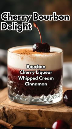 Cherry Bourbon Delight Hungarian Cocktails, Cherry Pie Cocktail, Bourbon Dinner Party, Halloween Bourbon Cocktails, Cherry Bourbon Cocktail, Fall Bourbon Drinks, Bourbon Cream Cocktail, Black Cherry Cocktail