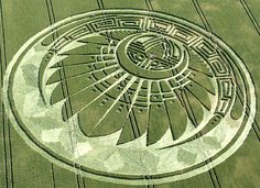 an aerial view of a crop circle in the middle of a field