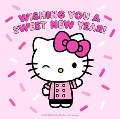 a hello kitty card with the words wishing you a sweet new year