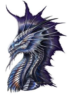 a blue and black dragon with large horns