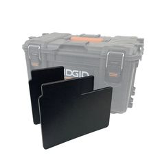 two black plastic storage cases sitting next to each other on top of a white background