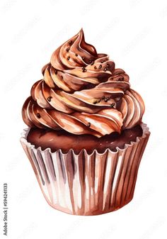 a painting of a cupcake with chocolate frosting