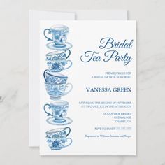 $1.88 | Tea Party Bridal Shower Invitation | Bridal Shower Invitations | elegant, bridal shower, tea party, bridal, party, shower, tea, tea cups, blue Tea Party Bridal Shower Invitations, Bridal Shower Tea Party, Tea Party Bridal, Bridal Tea Party, Elegant Bridal Shower, Color Text