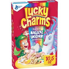 lucky charms cereal box on a white background