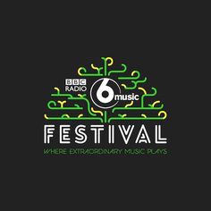 the logo for festival where extraordinary music plays are featured in green and yellow letters on black background