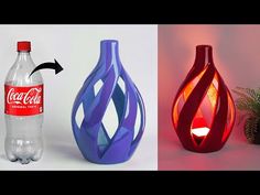 two pictures side by side one has a coke bottle and the other has a vase