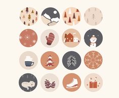 an assortment of winter themed icons