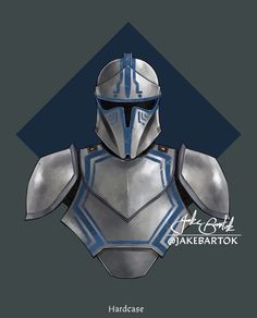 the helmet and armor is designed to look like a knight's armor, with blue accents