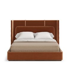 an image of a bed that is made up and has pillows on the headboard