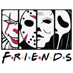 the logo for friends with four different faces and words on each side, including one that says