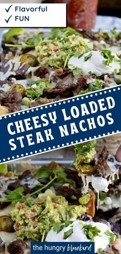 this is an image of a cheesy loaded steak nachos