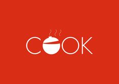 the word cook is written in white on a red background with an image of a cooking pot