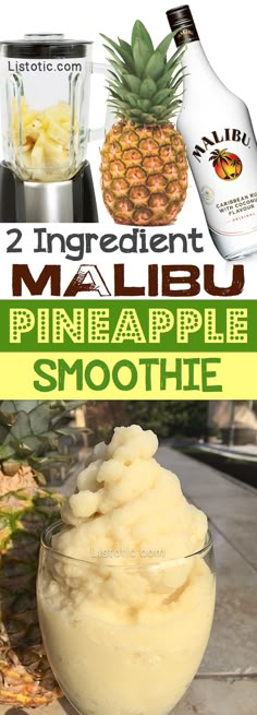 A super yummy spiked pineapple smoothie (almost like soft serve) made with just 2 ingredients! Spiked Pineapple, Malibu Pineapple, Pineapple Soft Serve, Snack Sani, Resep Smoothie, Party Drinks Alcohol, Pineapple Smoothie, Drinks Alcohol, Alcohol Drink Recipes