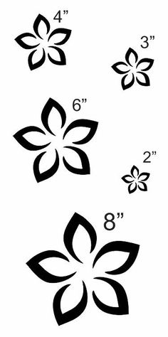 four flower stencils are shown in black and white, with numbers on each side