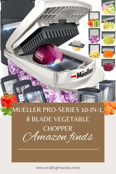 an advertisement for the mueller pro series 10 - in - 1 and blade vegetable chopper