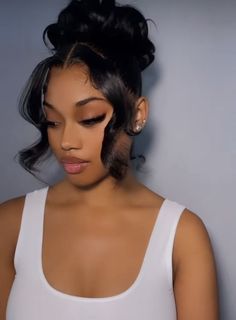 Prom Hairstyles Up Bun, Curly Bun With Two Strands Out, Silk Press Birthday Hairstyles, Prom Updos Black Hair, Curled Updo Hairstyles Black Women, Black Girls Hairstyles Homecoming, Prom Hairstyles 8th Grade, Ponytail With Strands Out, Curly Ponytail Hairstyles For Prom