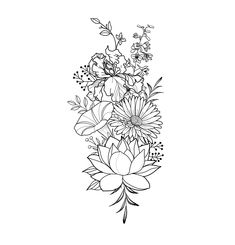 a black and white drawing of flowers