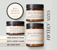 Create a professional look for your products with our body butter label product template, ideal for crafting custom cosmetic label stickers. Whether it's a body scrub label or sugar scrub sticker, this template adds a polished touch to any skincare label or jar. 𝗚𝗲𝘁 𝘁𝗵𝗲 𝗳𝘂𝗹𝗹 𝘀𝗲𝘁 𝗵𝗲𝗿𝗲: https://etsy.me/3WiqigW 𝗡𝗲𝗲𝗱 𝗮𝗻𝗼𝘁𝗵𝗲𝗿 𝘀𝗶𝘇𝗲? https://etsy.me/3VYToW9 𝗪𝗛𝗔𝗧'𝗦 𝗜𝗡𝗖𝗟𝗨𝗗𝗘𝗗? 🏷️ Jar Labels 🎥 Video Tutorials 🖨 How To Print 🎁 Bonus Item 𝗦𝗜𝗭𝗘𝗦: 📐Jar Lab Sugar Scrub Labels, Body Scrub Labels, Skincare Label, Body Butter Labels, Cosmetic Labels, Product Template, Label Stickers, Label Sticker, Packing Design