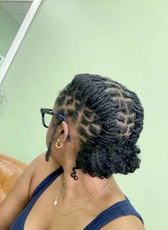 Short Small Starter Locs, Dread Styles Women Short, Palm Tree Loc Style Women, Short Locs Hairstyles For Prom, Short Styles For Locs, Barrel Styles For Locs, Barrel Twists Locs Women, Sister Locks Hairstyles Short, Short Locs Retwist Styles