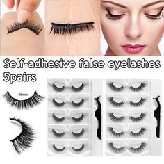 Product Name: Self-adhesive false eyelashes Color: Black Style: Multi-styles Procedure : Cruelty-Free/Safe,handmade  Length: Please refer to the illustrations below Features: 3D, natural, fluffy, no glue needed,waterproof & sweatproof, can be reused. Type: Full striped eyelashes Package Included: 5 pairs false eyelashes 1 pc*Eyelash tweezer (10.8cm*1.8cm) Description: Directly stick to the eyelashes and need no additional glue. Light and flexible, no burden for your eyes. You can make up as soon Eyebrow Serum, Short Fake Nails, Powder Manicure, Eyebrow Growth, Witch Makeup, Eyelash Tweezer, Powdered Eyebrows, Magnetic Eyelashes, Makeup Concealer