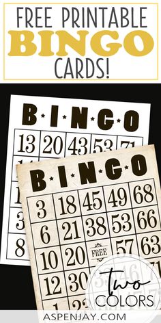 two free printable bingo cards with the words, free printable