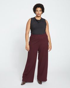 Stephanie Wide Leg Ponte Pants - Black Cherry Puffer Vest Fashion, Athleisure Pants, Weekend Dresses, Universal Standard, Ponte Pants, Vest Fashion, Petite Jeans, Invisible Zip, Black Cherry