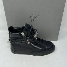 Authentic And New. Original Box And Dust Bag Included Designer Black Party Sneakers, Luxury Party Sneakers, Leather Low-top Sneakers For Evening, Evening Leather Low-top Sneakers, Luxury High-top Sneakers For Party, Luxury High-top Party Sneakers, Black Leather Party Sneakers, Designer Leather Party Sneakers, Black Leather Evening Sneakers