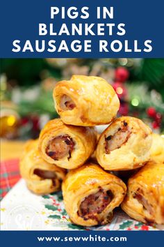 pigs in a blanket's sausage rolls with text overlay