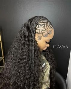 Feedin braids hairstyle | cute black girl hairstyles | half and half feed in braids with star design Wig Installation, Birthday Hairstyles, Catty Noir, Quick Weave Hairstyles, By Any Means Necessary