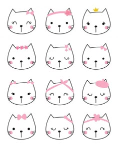 the different types of cats with bows on their heads and ears, all in pink