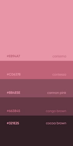 three shades of pink and purple with the words, color names on each one side