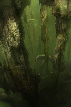 an underwater scene with some very strange looking structures