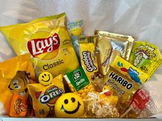 a box filled with snacks and candy