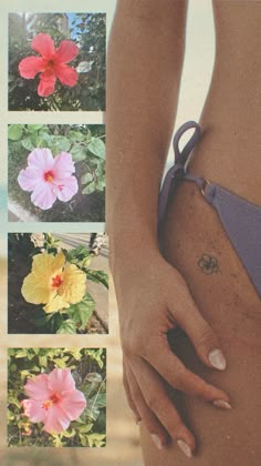 tropical flower tattoo, hibiscus, tiny tattoo, hawaii Hawaii Tiny Tattoo, Hawaii Back Tattoo, Beachy Aesthetic Tattoos, Hibiscus Stick And Poke, Cute Hawaii Tattoos, Hibiscus Tattoo Aesthetic, Abstract Hibiscus Tattoo, Bikinis Tattoo Ideas, Plumeria Hip Tattoo