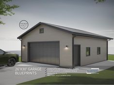 two car garage with blueprints on the side