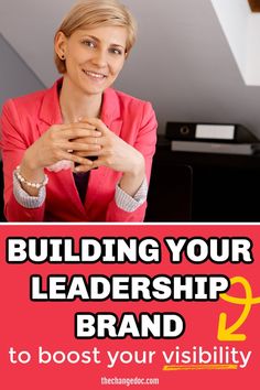 a woman sitting in front of a laptop computer with the words building your leadership brand to booster