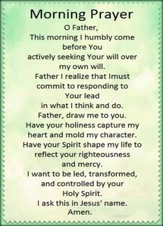 a poem written in green with the words morning prayer