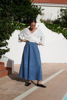 A wide skirt is an essential piece of your closet. Its classic A-shape and maxi length will feel flattering and provide comfort to move. The skirt has side seam pockets and an extensive elastic band. The 100% natural linen fabric is cut in bias cut, thus the skirt will fall with elegance in gentle pleats. And there is no denying you will feel elegant too. SIZING & FIT This skirt is loose. Before placing an order, check the approximate measurements of the finished garment given below. FREE CUSTOM Relaxed Wide Hem Maxi Skirt For Summer, Summer Maxi Skirt With Wide Hem And Relaxed Fit, Summer Maxi Skirt With Wide Hem, Relaxed Summer Skirt With Wide Hem, Relaxed Spring Skirt With Wide Hem, Relaxed Fit Skirt With Wide Hem For Spring, Summer Linen Voluminous Maxi Skirt, Chic Linen Voluminous Skirt, Summer Voluminous Linen Maxi Skirt