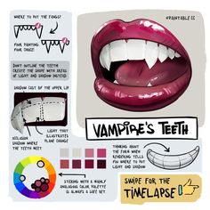 an image of a vampire's teeth with different types of colors and shapes on it