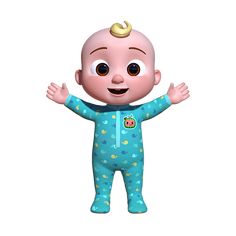 an animated baby doll is standing with his arms outstretched