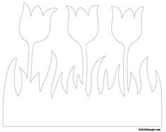 the outline of tulips with long stems on each side and small ones in the middle