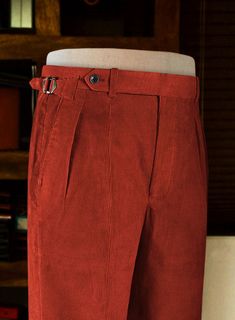 Burnt Sienna Colonel Corduroy Trousers – StudioSuits Rust Corduroy Pants, Mens Red Trousers, Mens Corduroy Trousers, High-waist Corduroy Bottoms With Button Closure, Men Pants Pattern, Masculine Elegance, Men’s Brown Corduroy Pants, Chelsea Boots Outfit, Money Fashion