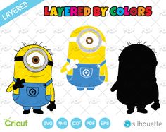 two minion cut outs with the text layered by colors