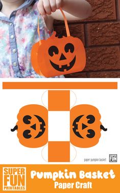 Pumpkin Basket Diy, Construction Paper Pumpkin, Diy Halloween Basket, Paper Crafts Templates, Halloween Tunnel, Basket Printable, Origami Halloween, Paper Peonies Tutorial, Halloween Pumpkin Crafts