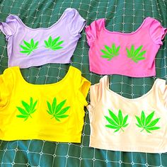 Springtime! Size Small/Medium Large! 4 Left #Stretch #Tshirt #Top #Crop #Cropped #Design #Print #Graphic #Leaf #Tropical #Palm #Tree #420 #Stoner #Mj #Bud #Flower #Floral #Nug #Herb #Hemp #Joint #Blunt #Rollup #Toke #Goodtimes #Tinytee #Shirt #Dollskill #Nastygal #Nip #Cover #Urbanoutfitter #Streetwear #Hippy #Festival #Club #Concert #Sesh #Butningman #Rave #Bar #Theme #Funny #Lol #Pink #Pink (Small) #Bubblegum #Purple (Medium)#Yellow (Large) #Neon #Blacklight #Glow #Pastel #Fuchsia #Hotpink Yellow Y2k Crop Top For Spring, Trendy Yellow Crop Top With Graphic Print, Yellow Fitted Y2k Top, Fitted Yellow Y2k Tops, Summer Rave Crew Neck Top, Summer Rave Streetwear Tops, Y2k Style Green Crop Top For Streetwear, Rave Multicolor Cotton Top, Fitted Yellow Top For Streetwear