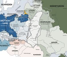 a map showing the location of germany and its major cities, with blue areas marked in yellow