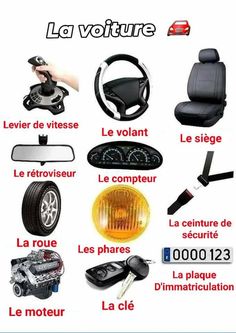 an image of various types of car parts and their names in english or french on a white background