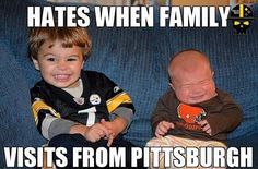 two young boys sitting next to each other on top of a blue couch with the caption hates when family visits from pittsburgh