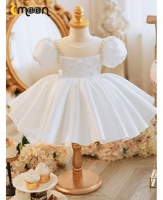 Get 10% off now! Buy cute bubble sleeved white satin flower girl dress with beaded pearls at cheap price online. Free stable shipping and pro custom service since 2009. White Puff Sleeve Dress For First Communion, White Fitted Princess Dress With Puff Sleeves, White Princess Dress With Pearl Embroidery, White Princess Dress With Puff Sleeves, White Satin Princess Dress For Pageant, White Satin Princess Dress For Baptism, White Satin Puff Sleeve Dresses, White Satin Princess Baptism Dress, White Satin Princess Dress