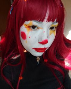 #clowncore #clown #makeuplover Makeup Looks With Face Paint, Clown Outfits Women, Red And Blue Clown Makeup, How To Clown Makeup, Coquette Clown Makeup, Yellow Clown Makeup, Clown Reference Photo, Clown Color Palette, Everyday Clown Makeup